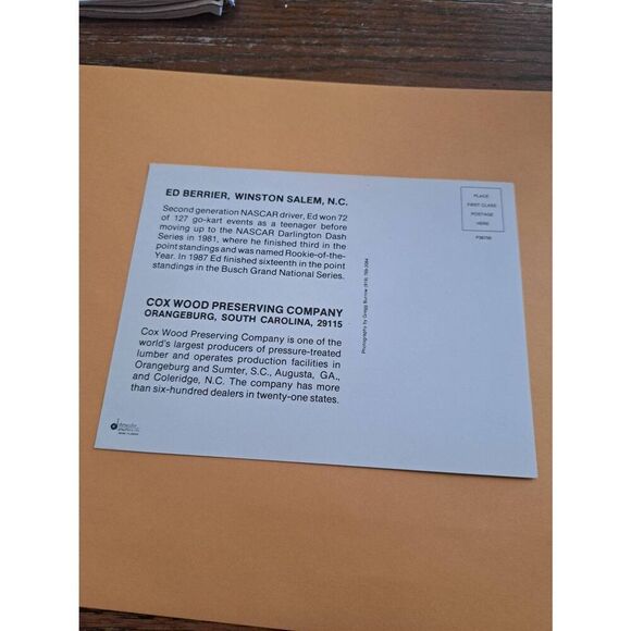 Vintage Ed Berrier NASCAR Driver Card #90 Buick Outdoor Wood 7x5 Cox Sponsor - Picture 2 of 2